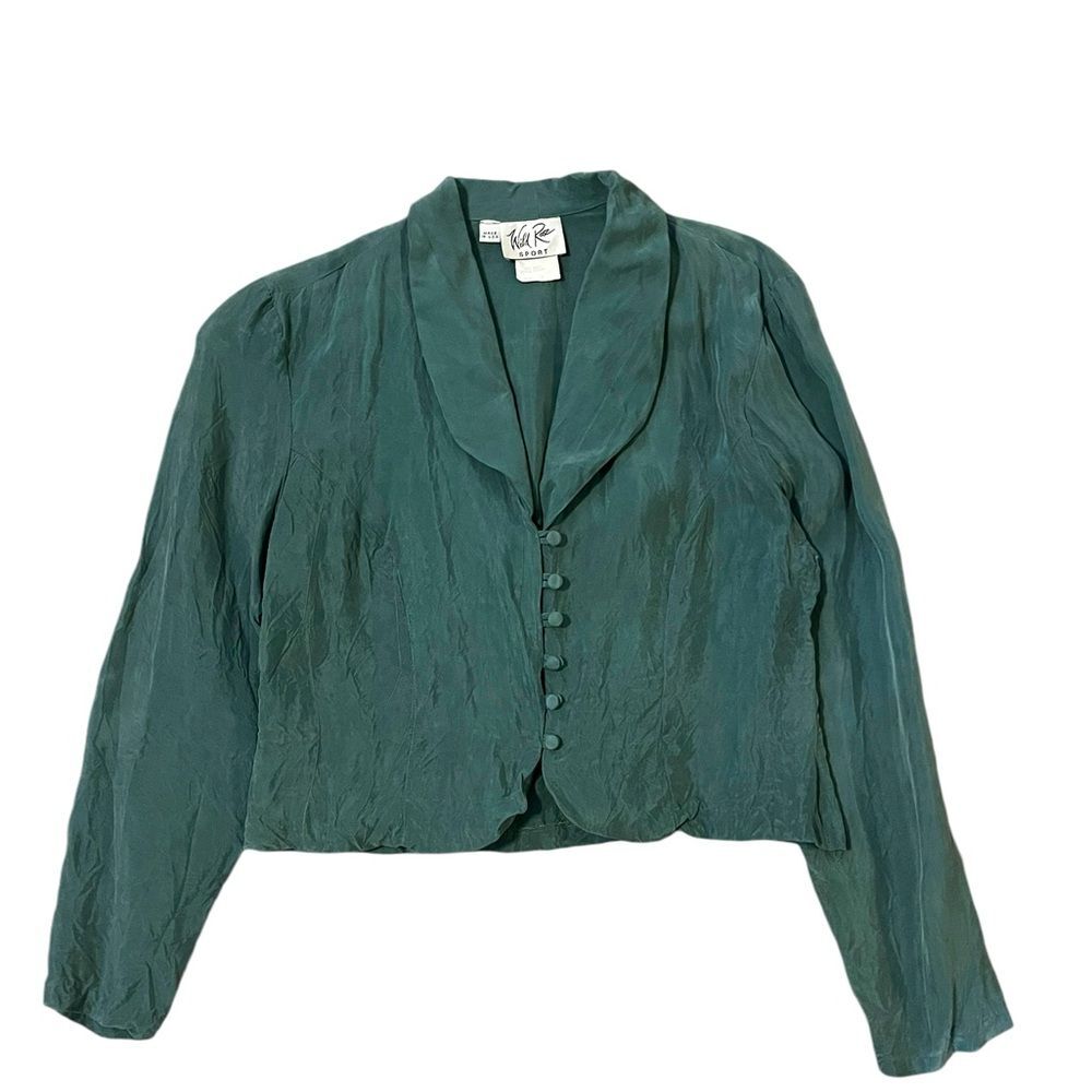 Vintage Wild Rose Blazer Jacket Rayon Dainty Buttons Cottagecore Green Womens 8